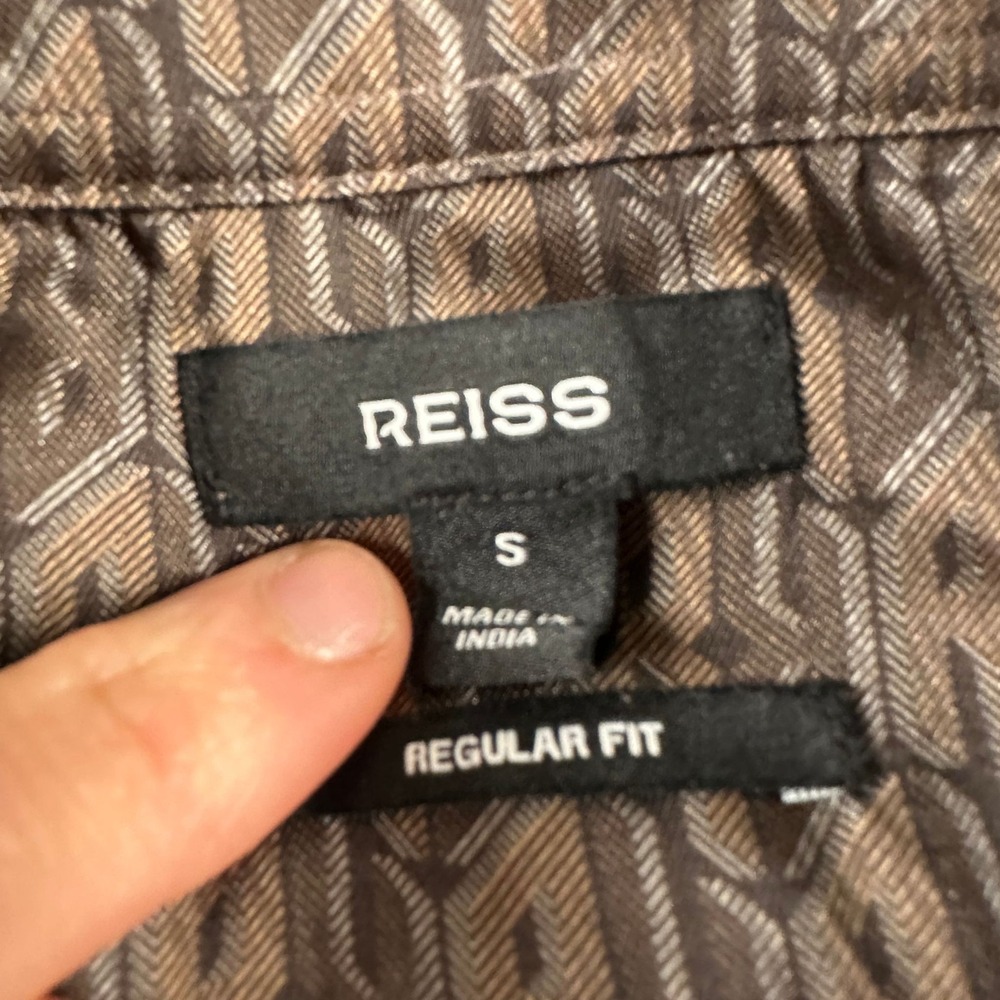 Reiss Monogram Shirt Mens S Brown Long Sleeve Button Up Regular Fit Twill - Picture 3 of 8